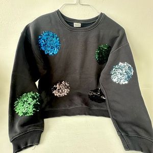 Zara girls size 11/12 crewneck navy with round multicolored sequins sweatshirt
